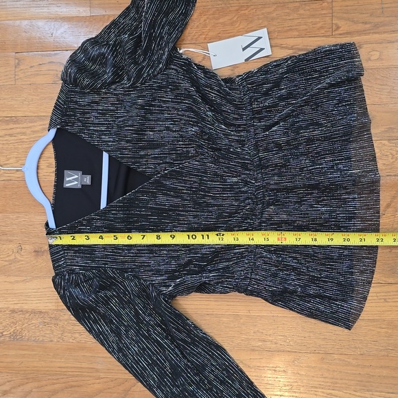 WORTHINGTON WOMEN'S CRISS-CROSS LONG SLEEVE BLACK & SILVER BLOUSE  PETITE SMALL - Picture 12 of 17